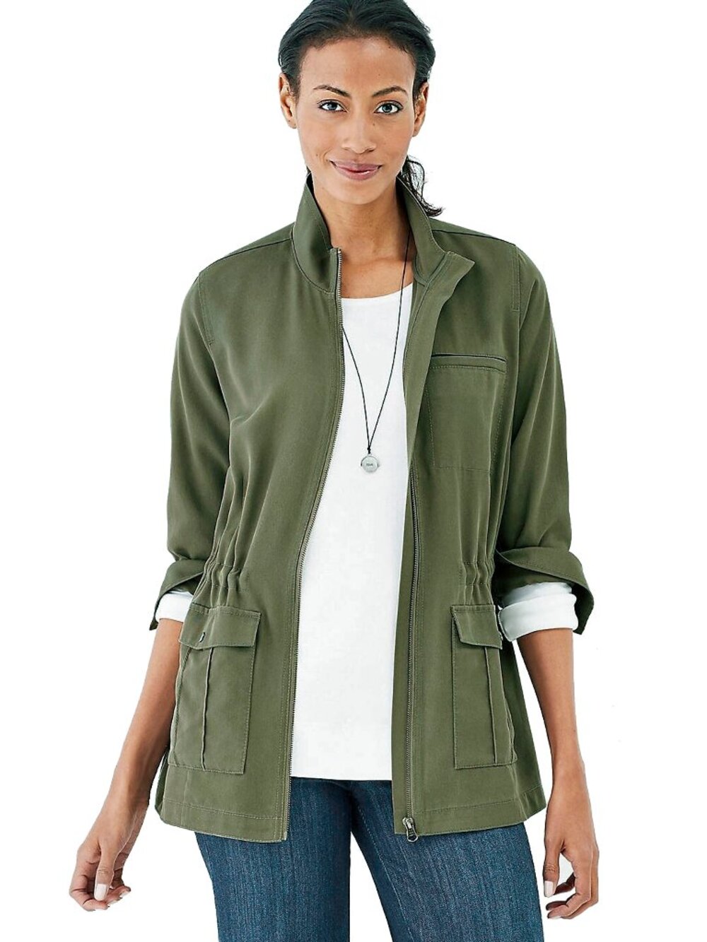 J JILL ~ Olive Green Tencel/Lycocell Utility Jacket ~ Plus Size 1X ~ VGU - Picture 2 of 10